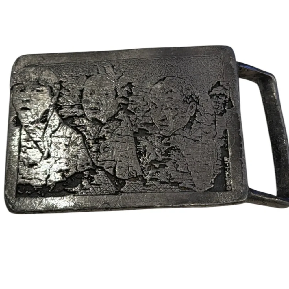 Vintage 70’s Three Stooges Mt Rushmore Pewter Rectangular Belt Buckle OS